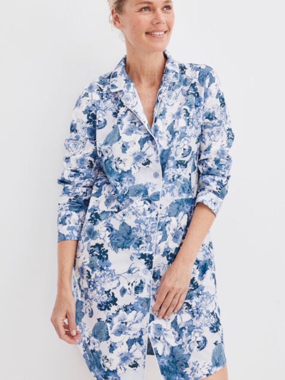 Haven Well Within Organic Cotton Poplin
Blue Watercolor Floral Sleep Shirt LN